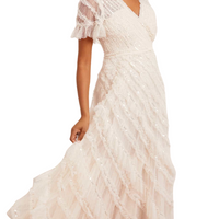 Spiral Sequin V-Neck Ankle Gown