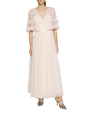 Maybelle Bodice V-Neck Ankle Gown
