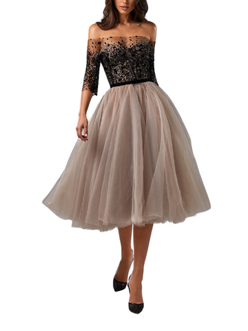 Strapless Midi Tulle Dress Black