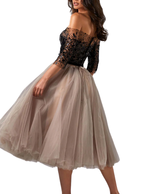 Strapless Midi Tulle Dress Black