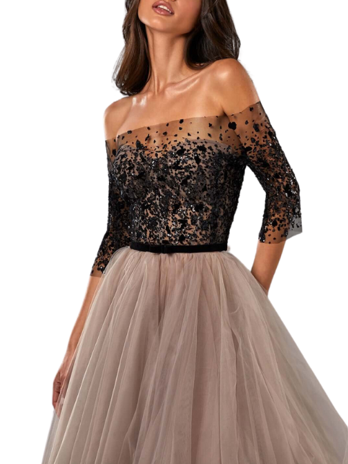 Strapless Midi Tulle Dress Black