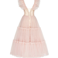 Ruffled Tulle Midi Dress Pink