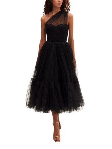 One-Shoulder Cocktail Tulle Dress Black