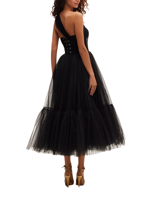 One-Shoulder Cocktail Tulle Dress Black
