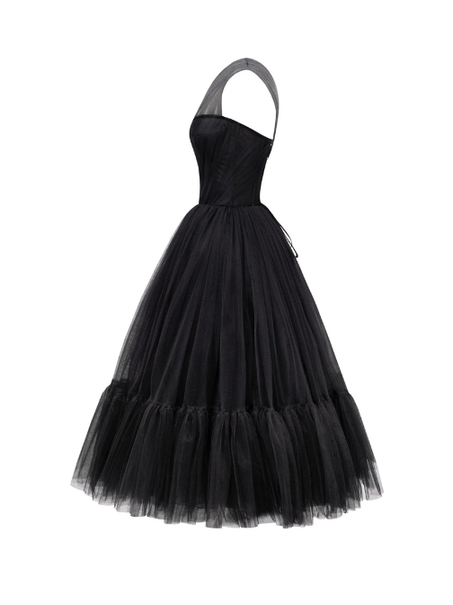 One-Shoulder Cocktail Tulle Dress Black