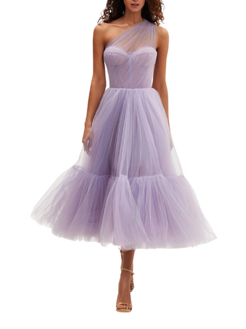 One-Shoulder Cocktail Tulle Dress Purple