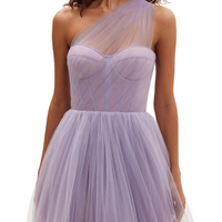One-Shoulder Cocktail Tulle Dress Purple