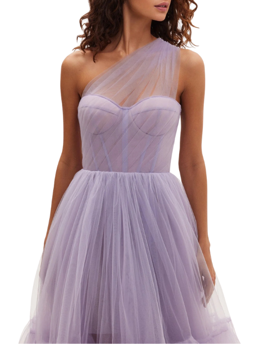 One-Shoulder Cocktail Tulle Dress Purple