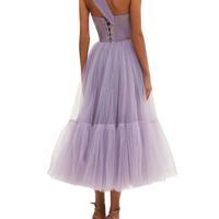 One-Shoulder Cocktail Tulle Dress Purple