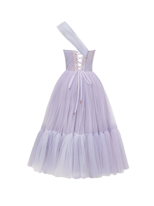 One-Shoulder Cocktail Tulle Dress Purple
