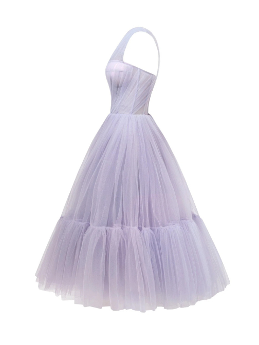 One-Shoulder Cocktail Tulle Dress Purple