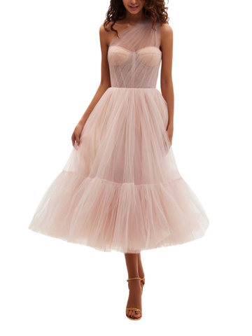 One-Shoulder Cocktail Tulle Dress Pink