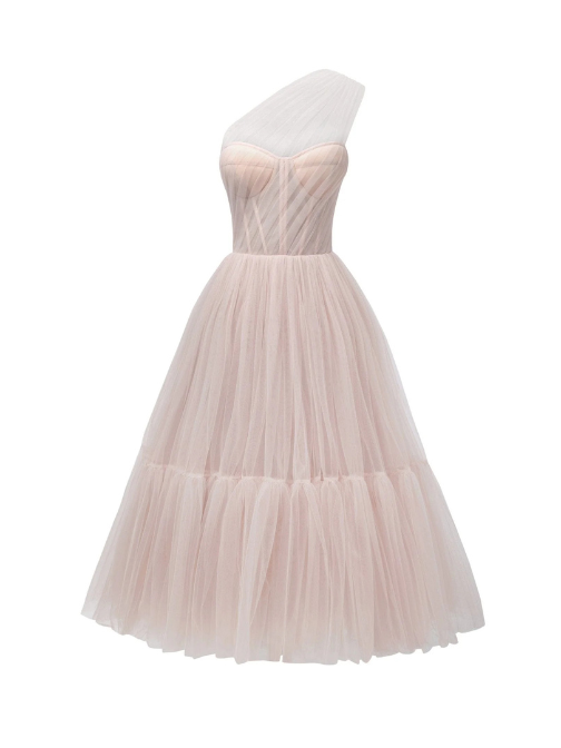 One-Shoulder Cocktail Tulle Dress Pink