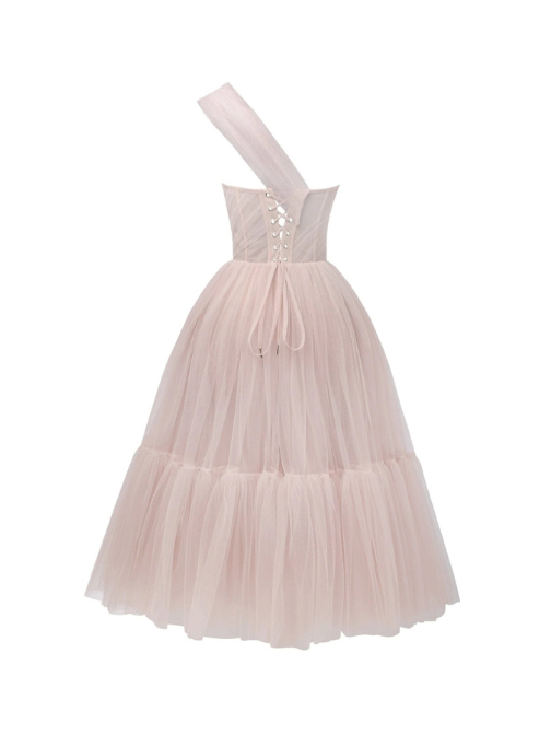 One-Shoulder Cocktail Tulle Dress Pink