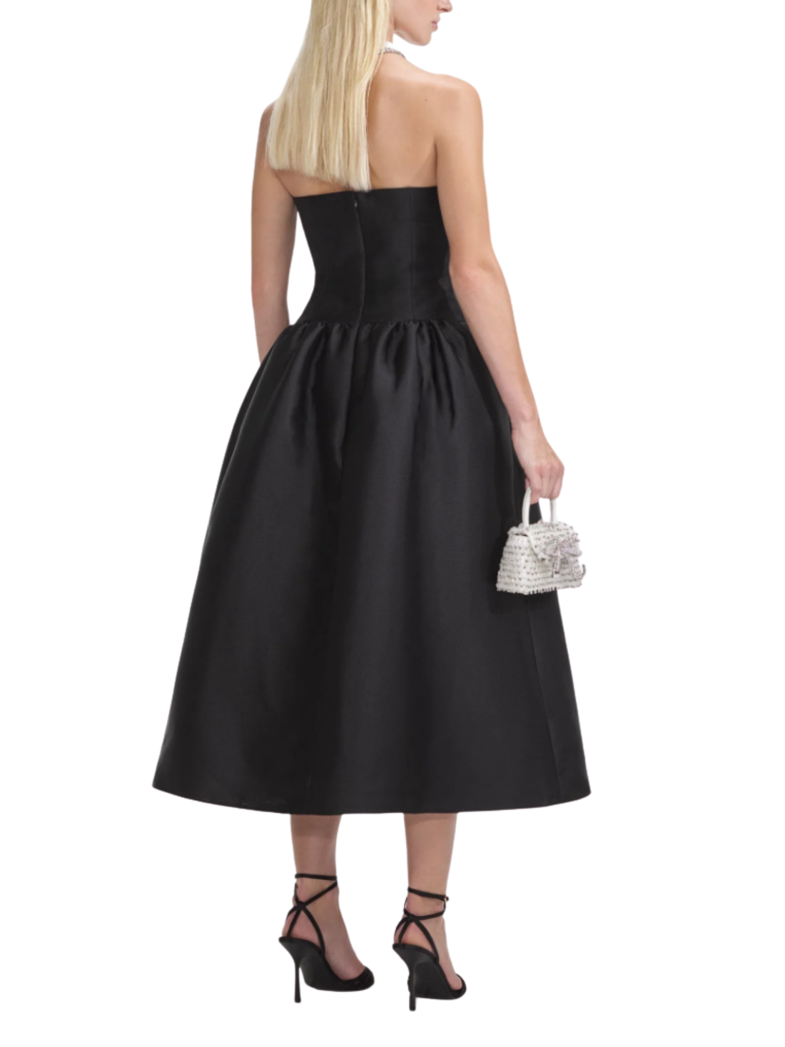 Black Taffeta Contrast Bow Midi Dress