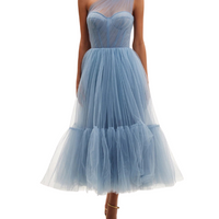 One-Shoulder Cocktail Tulle Dress Blue