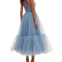 One-Shoulder Cocktail Tulle Dress Blue