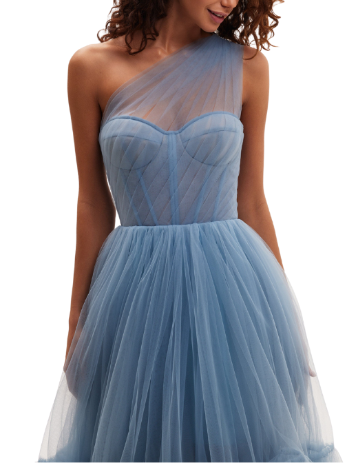 One-Shoulder Cocktail Tulle Dress Blue