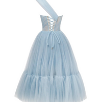 One-Shoulder Cocktail Tulle Dress Blue