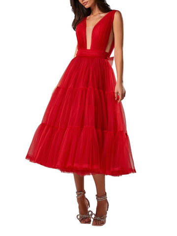 Tender midi plunging neckline cut out dress Red