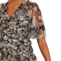 Moonlight Petals floral-print tulle midi dress Black