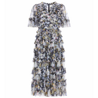 Moonlight Petals floral-print tulle midi dress Black