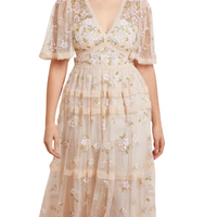 Shimmer Primrose Midi Dress Champagne