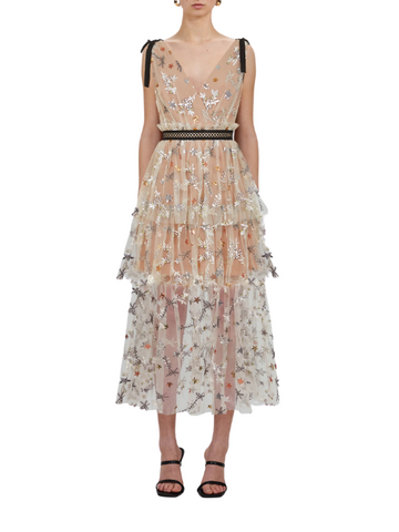 Star Mesh Midi Dress Beige