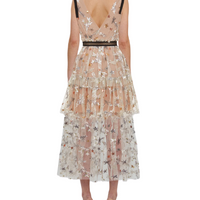 Star Mesh Midi Dress Beige