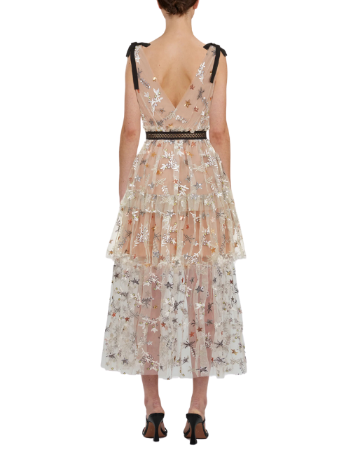 Star Mesh Midi Dress Beige