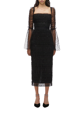 Black Dot Mesh Midi Dress Black