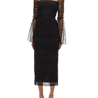 Black Dot Mesh Midi Dress Black