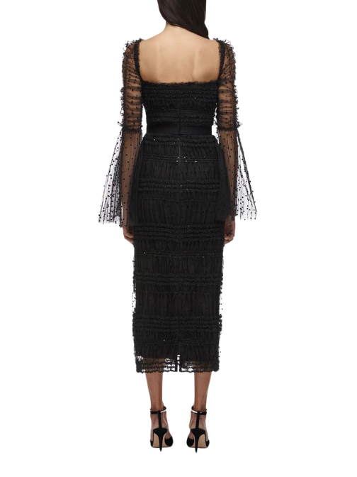 Black Dot Mesh Midi Dress Black