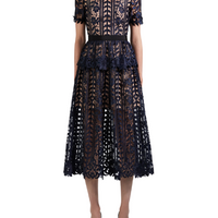 Navy Lace Midi Dress Blue