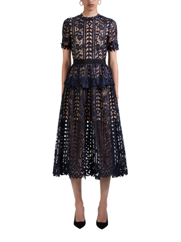 Navy Lace Midi Dress Blue