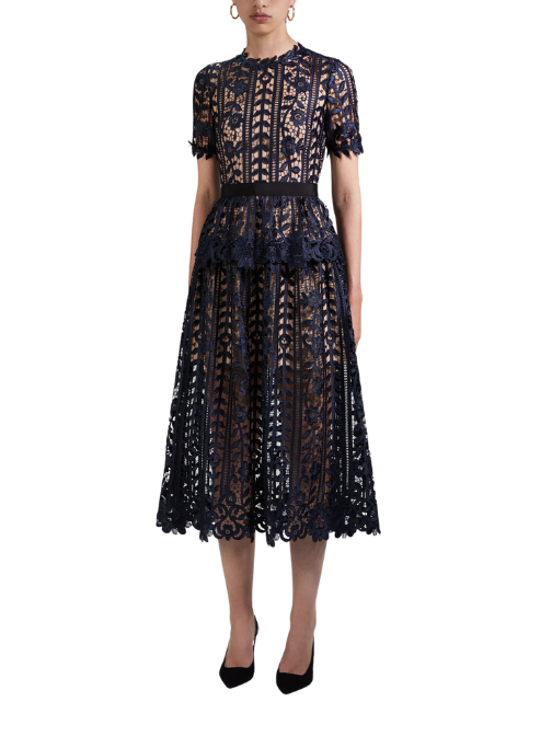 Navy Lace Midi Dress Blue