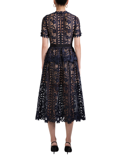 Navy Lace Midi Dress Blue