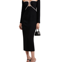 BLACK OFF SHOULDER HEAVY CREPE MIDI DRESS Black