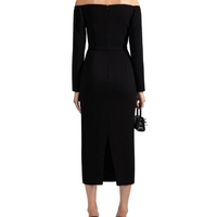 BLACK OFF SHOULDER HEAVY CREPE MIDI DRESS Black