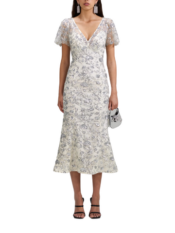 CHAMPAGNE SEQUINNED MIDI DRESS Silver