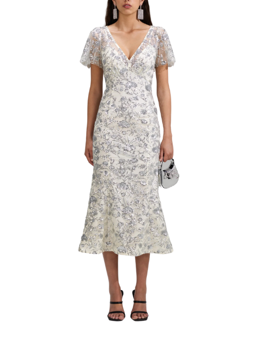 CHAMPAGNE SEQUINNED MIDI DRESS Silver