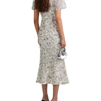 CHAMPAGNE SEQUINNED MIDI DRESS Silver