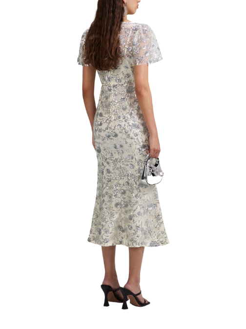 CHAMPAGNE SEQUINNED MIDI DRESS Silver