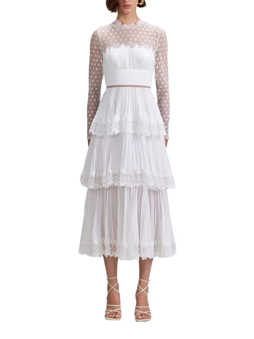 WHITE CHIFFON TIERED MIDI DRESS White