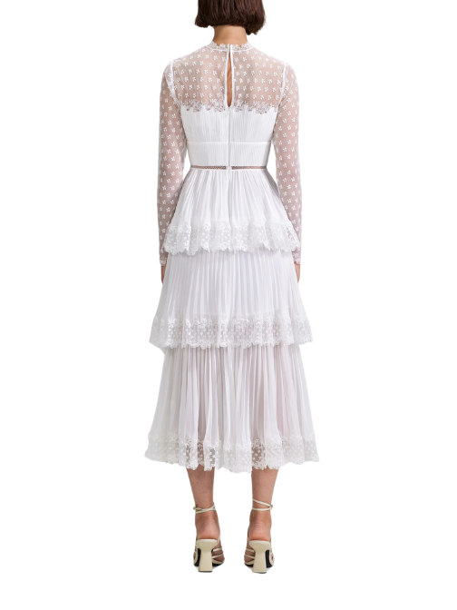 WHITE CHIFFON TIERED MIDI DRESS White