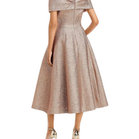 Off The Shoulder Metallic Midi Dress Rosegold