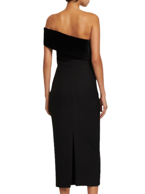 Asymmetric Stretch Cady Midi Dress Black