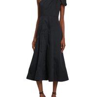 Asymmetric Cotton Poplin Midi Dress Black