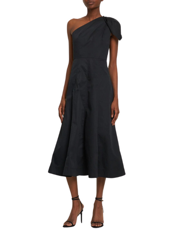 Asymmetric Cotton Poplin Midi Dress Black