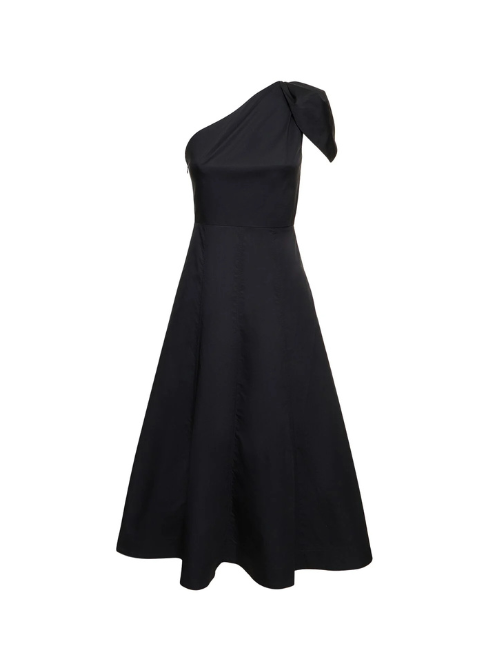 Asymmetric Cotton Poplin Midi Dress Black